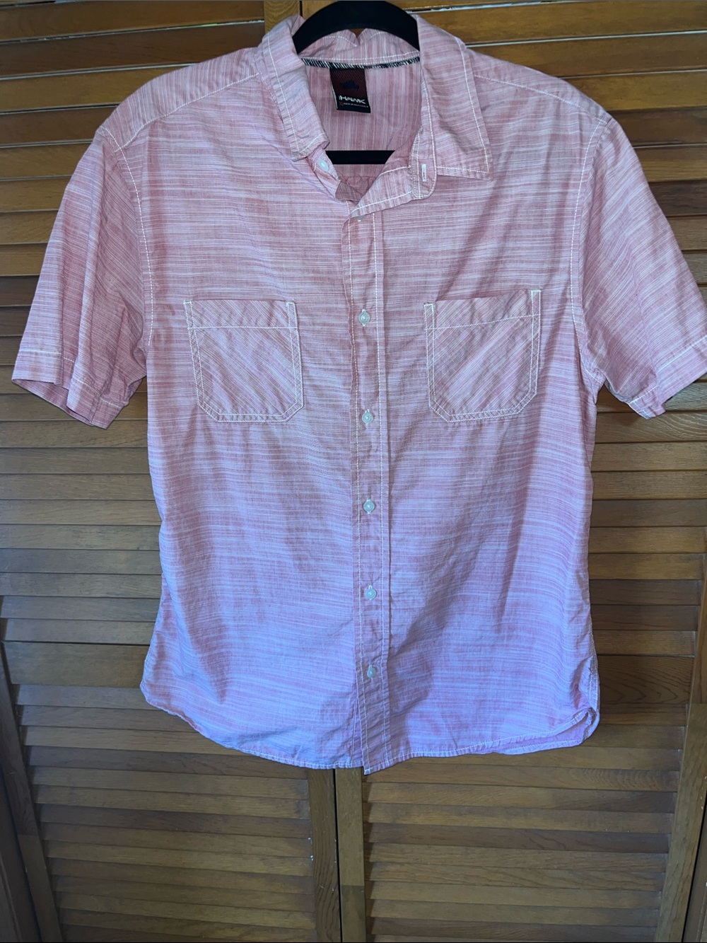 Hawk Men's Short-Sleeve Button-Down in Light Pink Size XL